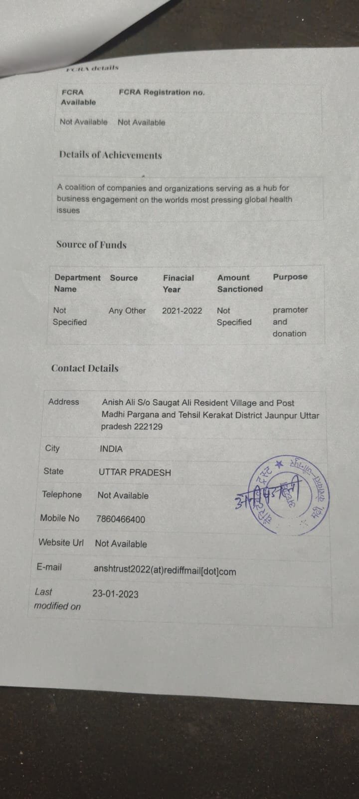 Trust Registration Record